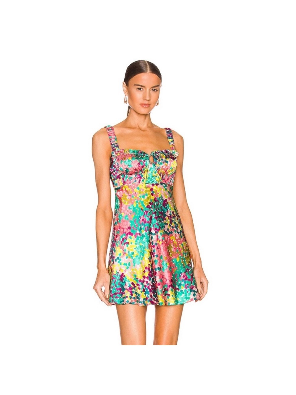 NWT Nicholas 100% Silk Satin Simie Gathered Confetti Multicolor Mini Dress